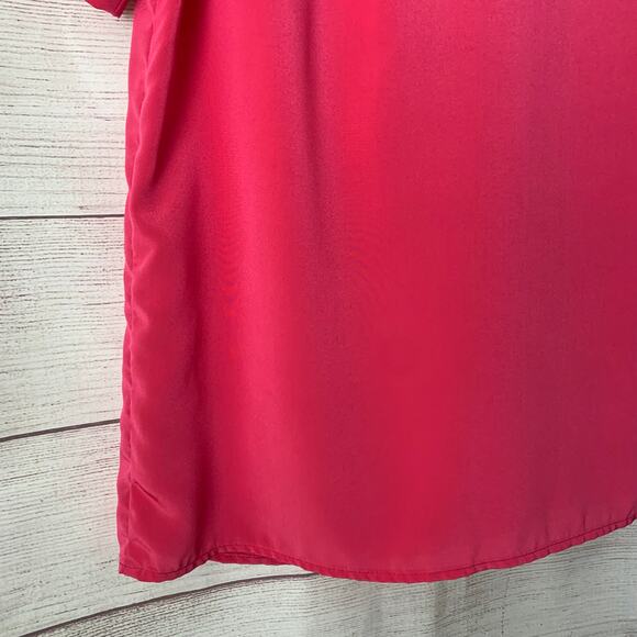 Vintage La Blouse Pink Silky Blouse Button Up Short Sleeves Shoulder Pads 12 - Picture 7 of 11